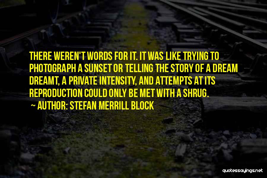 Stefan Merrill Block Quotes: There Weren't Words For It. It Was Like Trying To Photograph A Sunset Or Telling The Story Of A Dream
