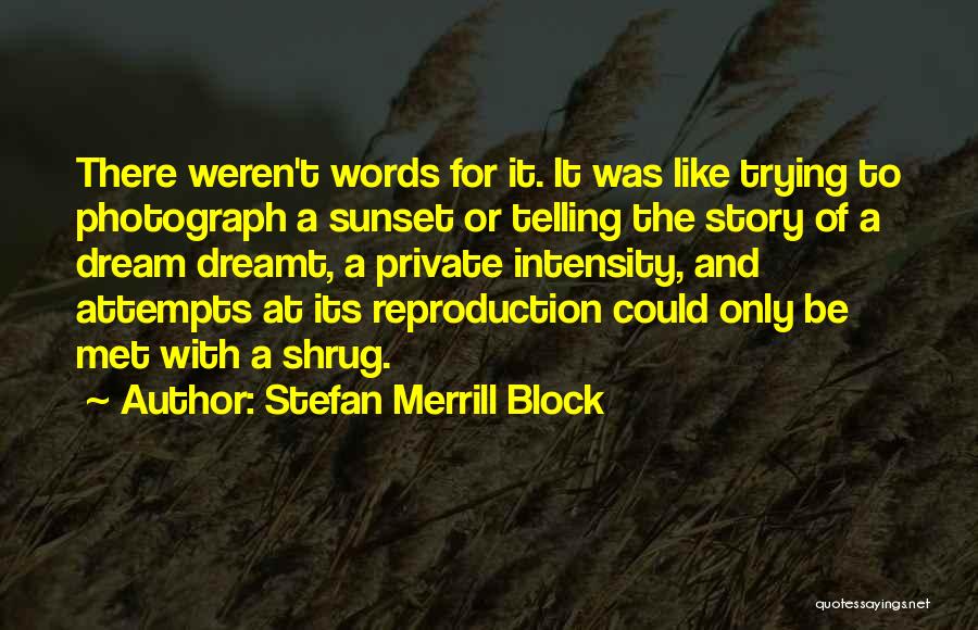 Stefan Merrill Block Quotes: There Weren't Words For It. It Was Like Trying To Photograph A Sunset Or Telling The Story Of A Dream