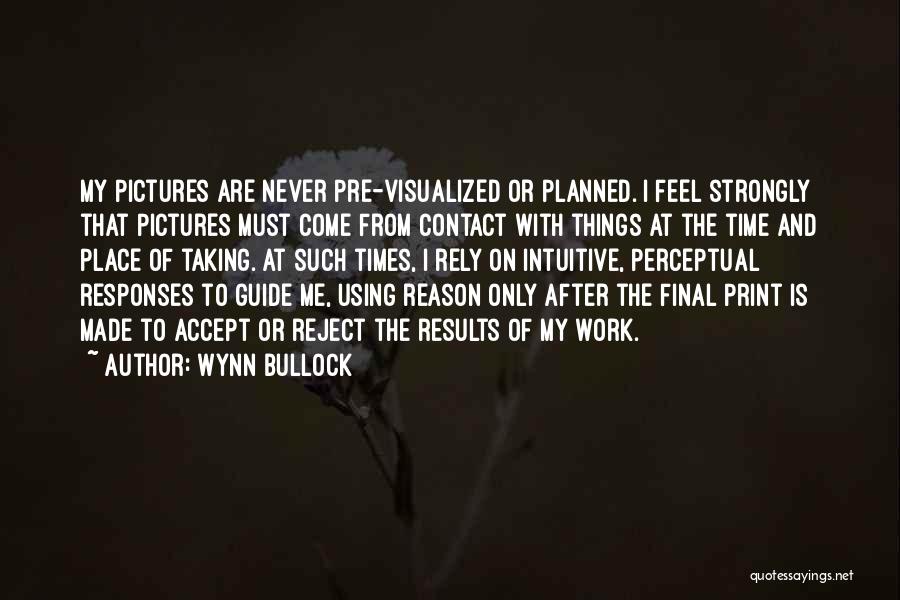 Wynn Bullock Quotes: My Pictures Are Never Pre-visualized Or Planned. I Feel Strongly That Pictures Must Come From Contact With Things At The