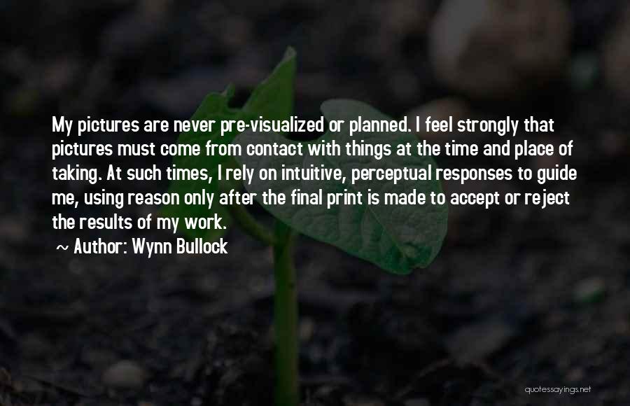 Wynn Bullock Quotes: My Pictures Are Never Pre-visualized Or Planned. I Feel Strongly That Pictures Must Come From Contact With Things At The