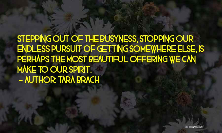 Tara Brach Quotes: Stepping Out Of The Busyness, Stopping Our Endless Pursuit Of Getting Somewhere Else, Is Perhaps The Most Beautiful Offering We