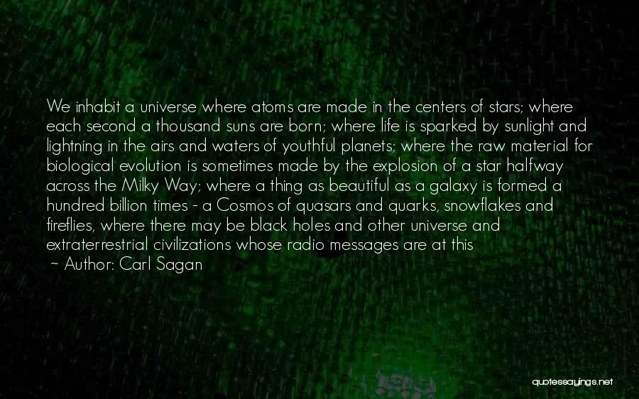 Carl Sagan Quotes: We Inhabit A Universe Where Atoms Are Made In The Centers Of Stars; Where Each Second A Thousand Suns Are