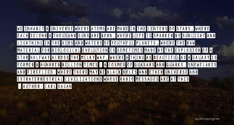 Carl Sagan Quotes: We Inhabit A Universe Where Atoms Are Made In The Centers Of Stars; Where Each Second A Thousand Suns Are