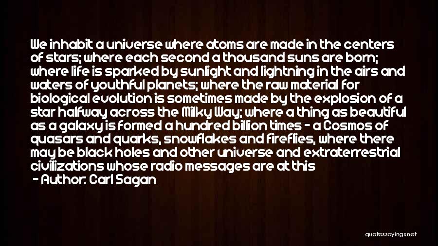 Carl Sagan Quotes: We Inhabit A Universe Where Atoms Are Made In The Centers Of Stars; Where Each Second A Thousand Suns Are