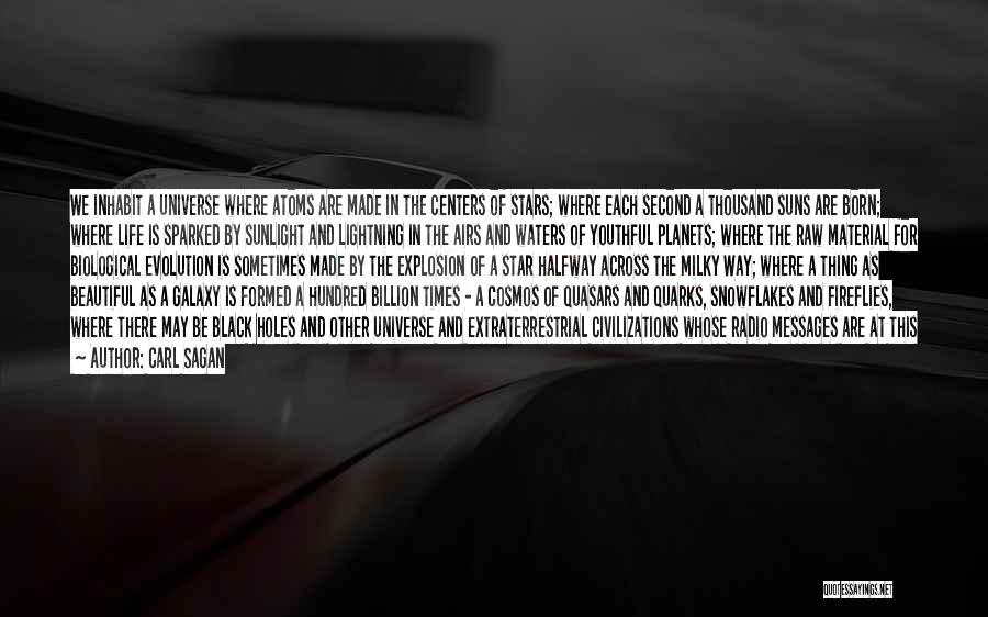 Carl Sagan Quotes: We Inhabit A Universe Where Atoms Are Made In The Centers Of Stars; Where Each Second A Thousand Suns Are