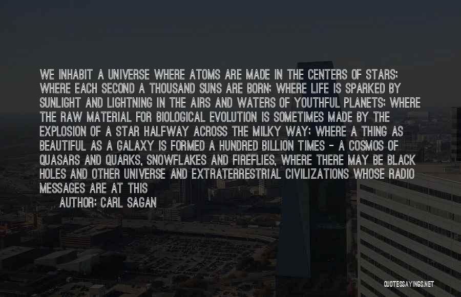 Carl Sagan Quotes: We Inhabit A Universe Where Atoms Are Made In The Centers Of Stars; Where Each Second A Thousand Suns Are