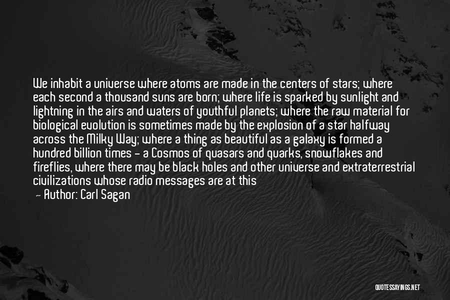 Carl Sagan Quotes: We Inhabit A Universe Where Atoms Are Made In The Centers Of Stars; Where Each Second A Thousand Suns Are