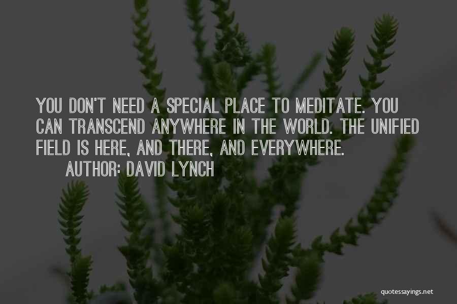 David Lynch Quotes: You Don't Need A Special Place To Meditate. You Can Transcend Anywhere In The World. The Unified Field Is Here,