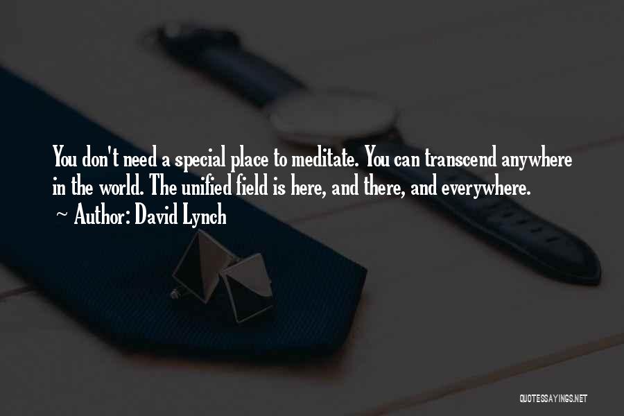 David Lynch Quotes: You Don't Need A Special Place To Meditate. You Can Transcend Anywhere In The World. The Unified Field Is Here,