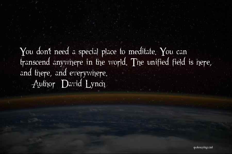 David Lynch Quotes: You Don't Need A Special Place To Meditate. You Can Transcend Anywhere In The World. The Unified Field Is Here,