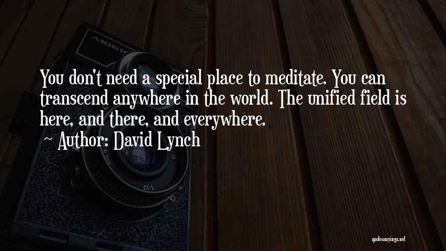 David Lynch Quotes: You Don't Need A Special Place To Meditate. You Can Transcend Anywhere In The World. The Unified Field Is Here,