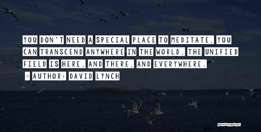 David Lynch Quotes: You Don't Need A Special Place To Meditate. You Can Transcend Anywhere In The World. The Unified Field Is Here,