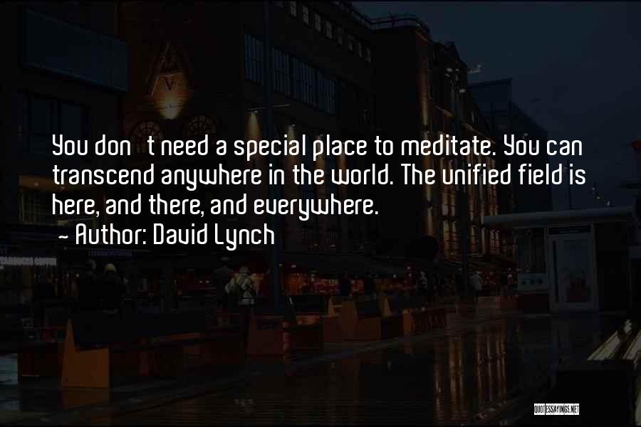 David Lynch Quotes: You Don't Need A Special Place To Meditate. You Can Transcend Anywhere In The World. The Unified Field Is Here,