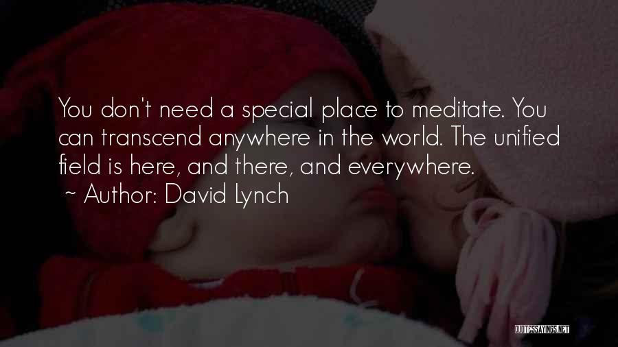 David Lynch Quotes: You Don't Need A Special Place To Meditate. You Can Transcend Anywhere In The World. The Unified Field Is Here,