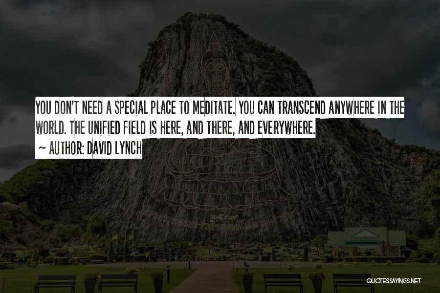 David Lynch Quotes: You Don't Need A Special Place To Meditate. You Can Transcend Anywhere In The World. The Unified Field Is Here,