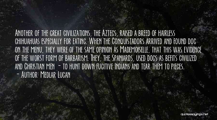 Medlar Lucan Quotes: Another Of The Great Civilizations, The Aztecs, Raised A Breed Of Hairless Chihuahuas Especially For Eating. When The Conquistadors Arrived