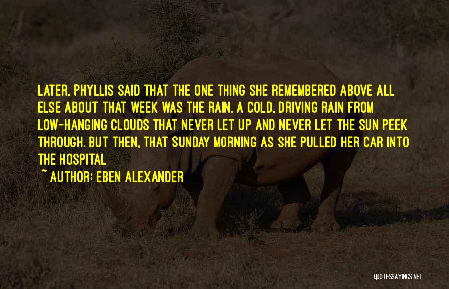 Eben Alexander Quotes: Later, Phyllis Said That The One Thing She Remembered Above All Else About That Week Was The Rain. A Cold,