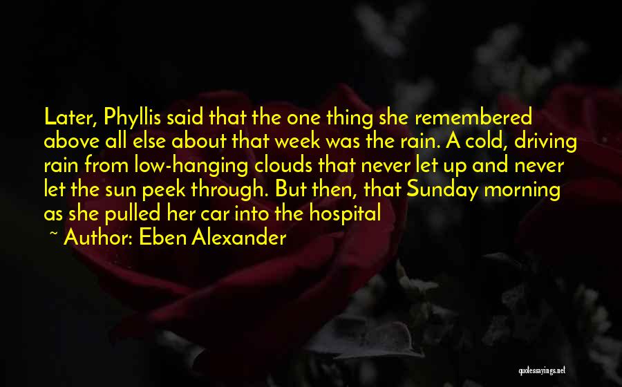 Eben Alexander Quotes: Later, Phyllis Said That The One Thing She Remembered Above All Else About That Week Was The Rain. A Cold,