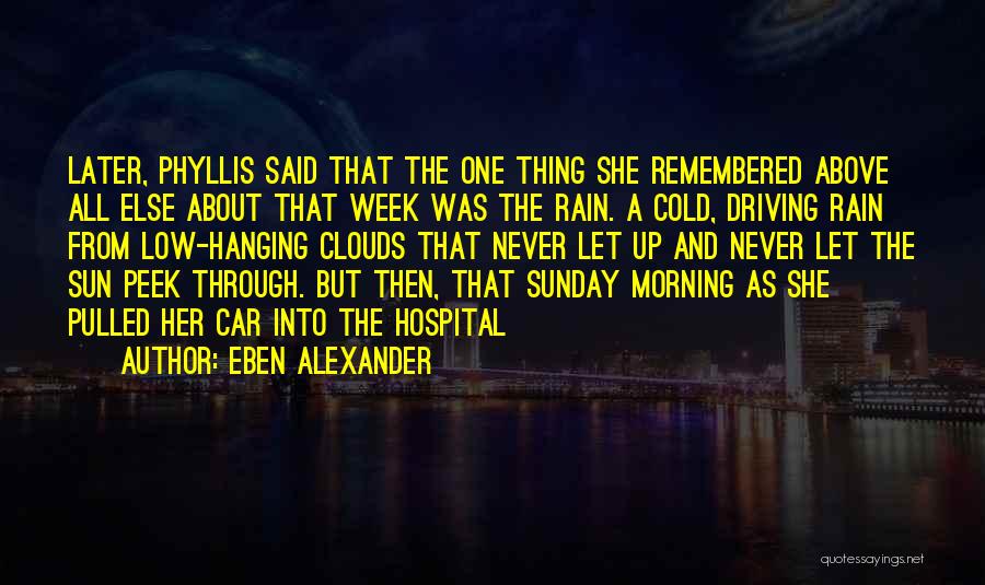 Eben Alexander Quotes: Later, Phyllis Said That The One Thing She Remembered Above All Else About That Week Was The Rain. A Cold,