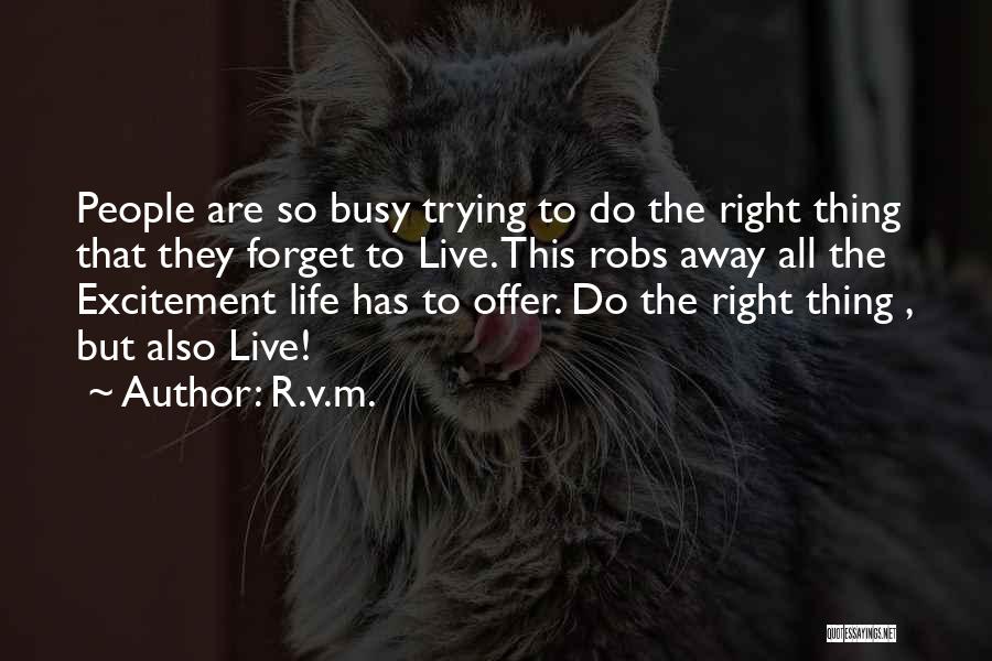 R.v.m. Quotes: People Are So Busy Trying To Do The Right Thing That They Forget To Live. This Robs Away All The