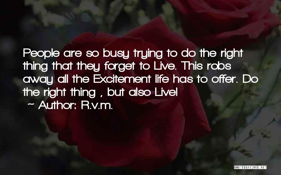 R.v.m. Quotes: People Are So Busy Trying To Do The Right Thing That They Forget To Live. This Robs Away All The