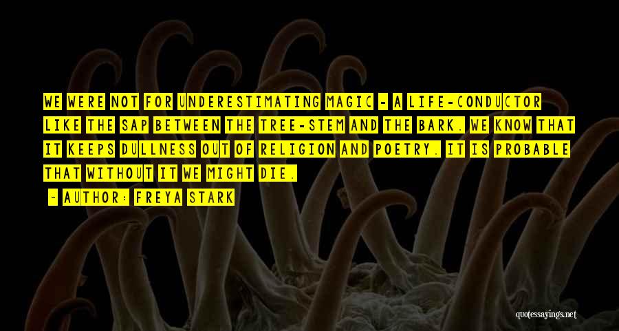 Freya Stark Quotes: We Were Not For Underestimating Magic - A Life-conductor Like The Sap Between The Tree-stem And The Bark. We Know