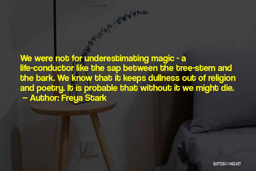 Freya Stark Quotes: We Were Not For Underestimating Magic - A Life-conductor Like The Sap Between The Tree-stem And The Bark. We Know