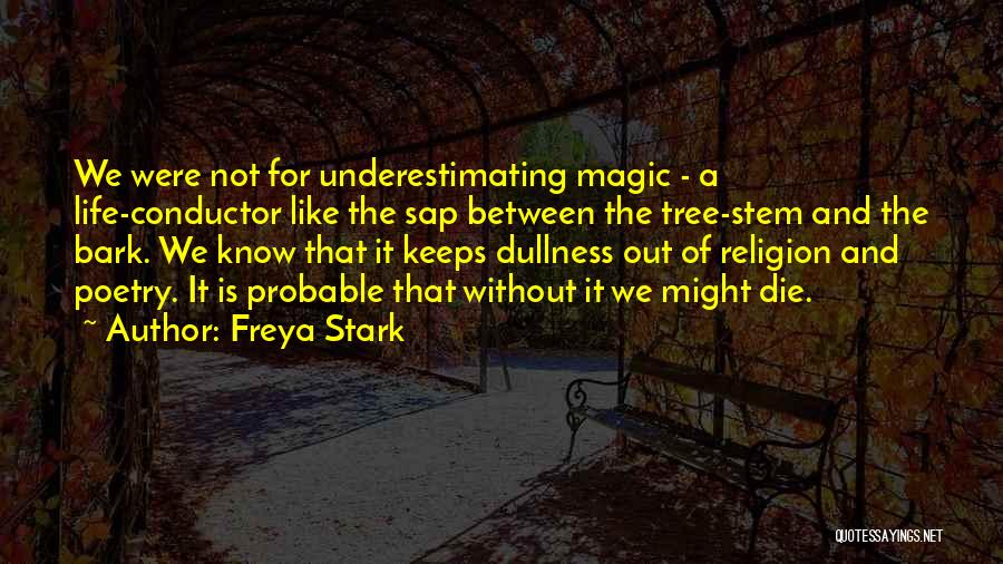 Freya Stark Quotes: We Were Not For Underestimating Magic - A Life-conductor Like The Sap Between The Tree-stem And The Bark. We Know