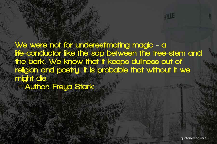 Freya Stark Quotes: We Were Not For Underestimating Magic - A Life-conductor Like The Sap Between The Tree-stem And The Bark. We Know