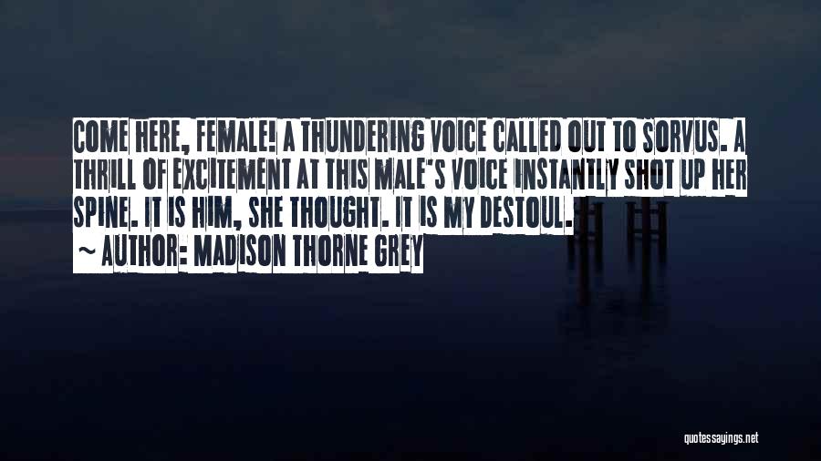 Madison Thorne Grey Quotes: Come Here, Female! A Thundering Voice Called Out To Sorvus. A Thrill Of Excitement At This Male's Voice Instantly Shot