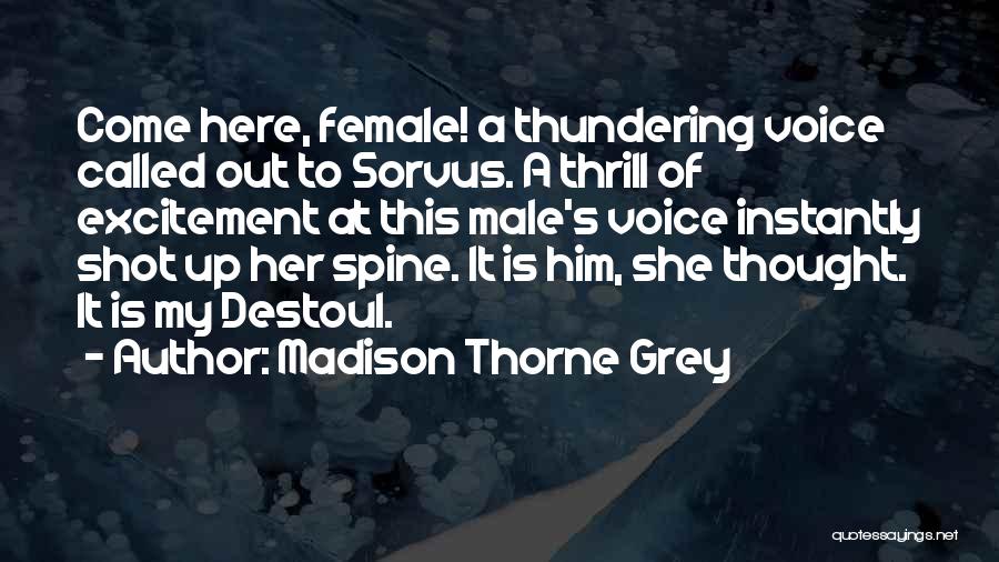 Madison Thorne Grey Quotes: Come Here, Female! A Thundering Voice Called Out To Sorvus. A Thrill Of Excitement At This Male's Voice Instantly Shot