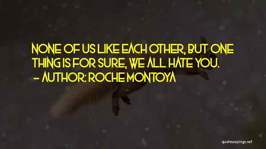 RoChe Montoya Quotes: None Of Us Like Each Other, But One Thing Is For Sure, We All Hate You.