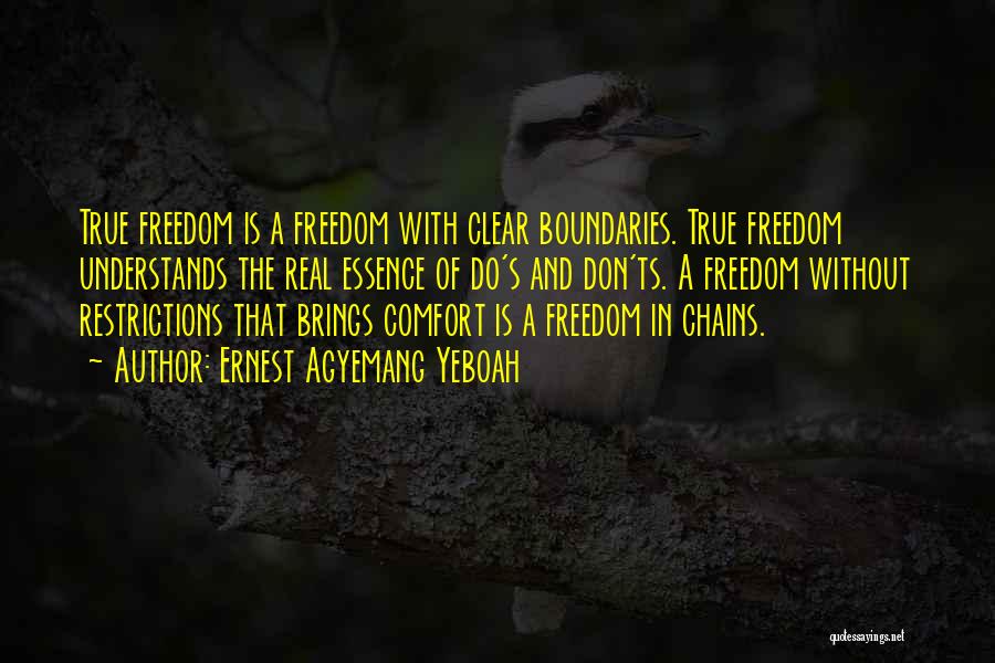 Ernest Agyemang Yeboah Quotes: True Freedom Is A Freedom With Clear Boundaries. True Freedom Understands The Real Essence Of Do's And Don'ts. A Freedom