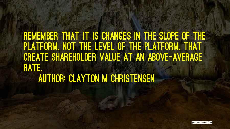 Clayton M Christensen Quotes: Remember That It Is Changes In The Slope Of The Platform, Not The Level Of The Platform, That Create Shareholder