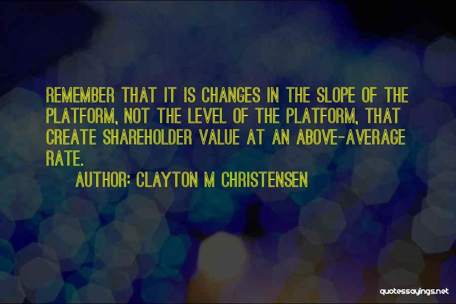 Clayton M Christensen Quotes: Remember That It Is Changes In The Slope Of The Platform, Not The Level Of The Platform, That Create Shareholder