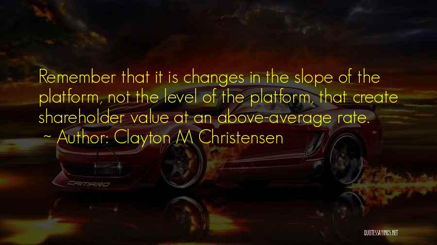 Clayton M Christensen Quotes: Remember That It Is Changes In The Slope Of The Platform, Not The Level Of The Platform, That Create Shareholder