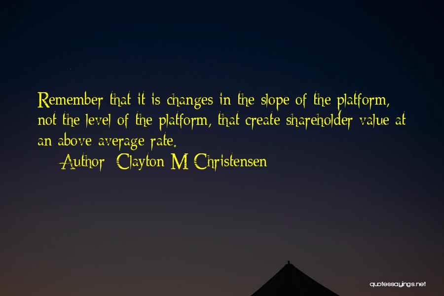Clayton M Christensen Quotes: Remember That It Is Changes In The Slope Of The Platform, Not The Level Of The Platform, That Create Shareholder