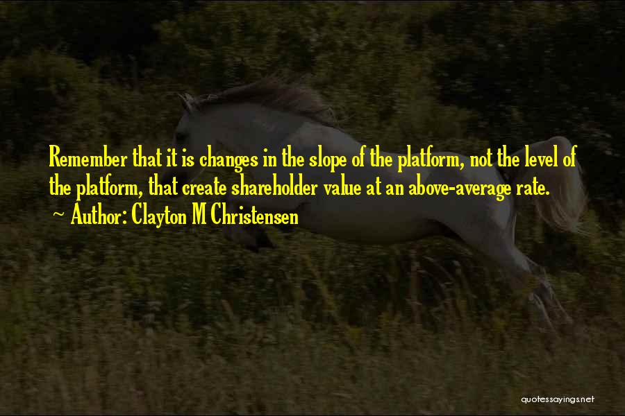 Clayton M Christensen Quotes: Remember That It Is Changes In The Slope Of The Platform, Not The Level Of The Platform, That Create Shareholder