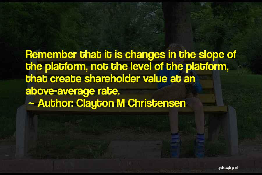 Clayton M Christensen Quotes: Remember That It Is Changes In The Slope Of The Platform, Not The Level Of The Platform, That Create Shareholder