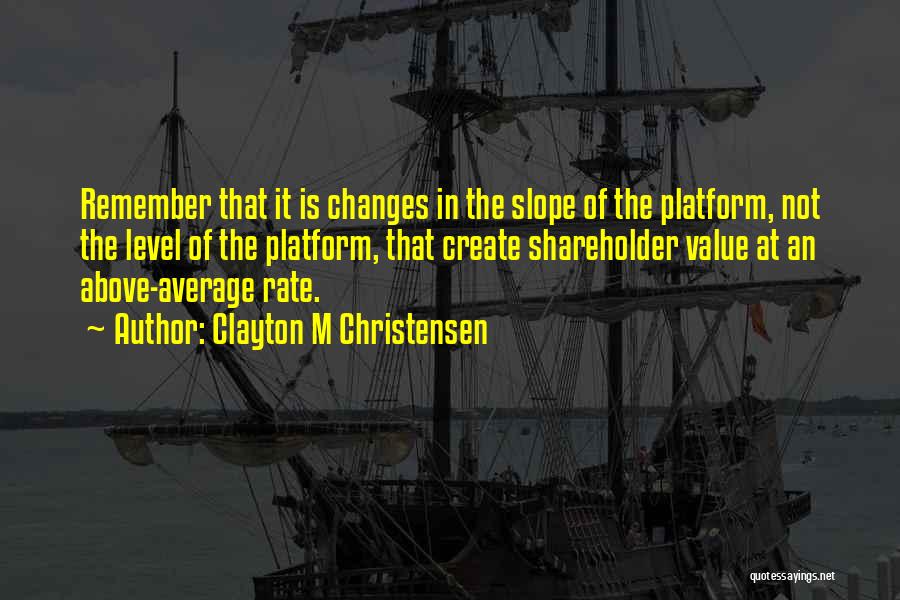 Clayton M Christensen Quotes: Remember That It Is Changes In The Slope Of The Platform, Not The Level Of The Platform, That Create Shareholder