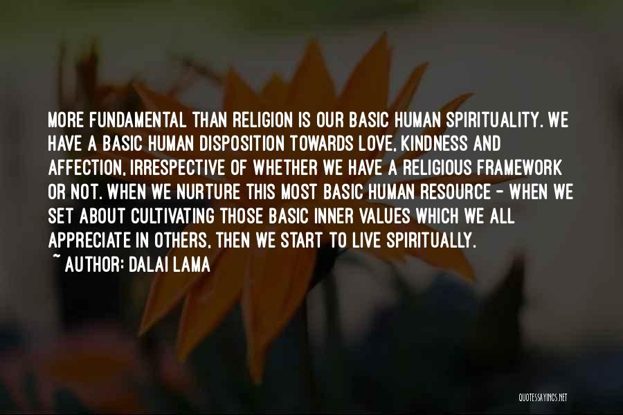 Dalai Lama Quotes: More Fundamental Than Religion Is Our Basic Human Spirituality. We Have A Basic Human Disposition Towards Love, Kindness And Affection,