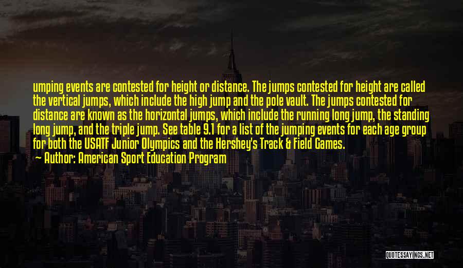 American Sport Education Program Quotes: Umping Events Are Contested For Height Or Distance. The Jumps Contested For Height Are Called The Vertical Jumps, Which Include