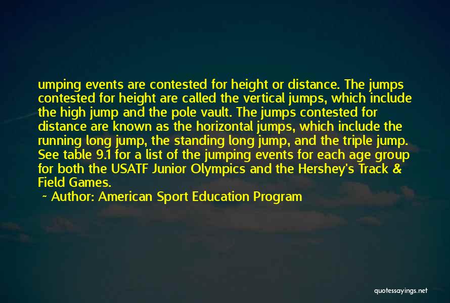 American Sport Education Program Quotes: Umping Events Are Contested For Height Or Distance. The Jumps Contested For Height Are Called The Vertical Jumps, Which Include