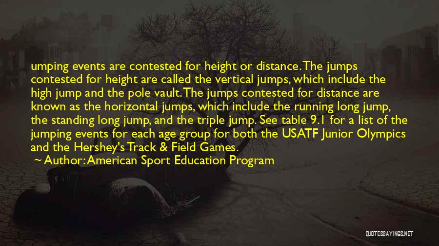 American Sport Education Program Quotes: Umping Events Are Contested For Height Or Distance. The Jumps Contested For Height Are Called The Vertical Jumps, Which Include