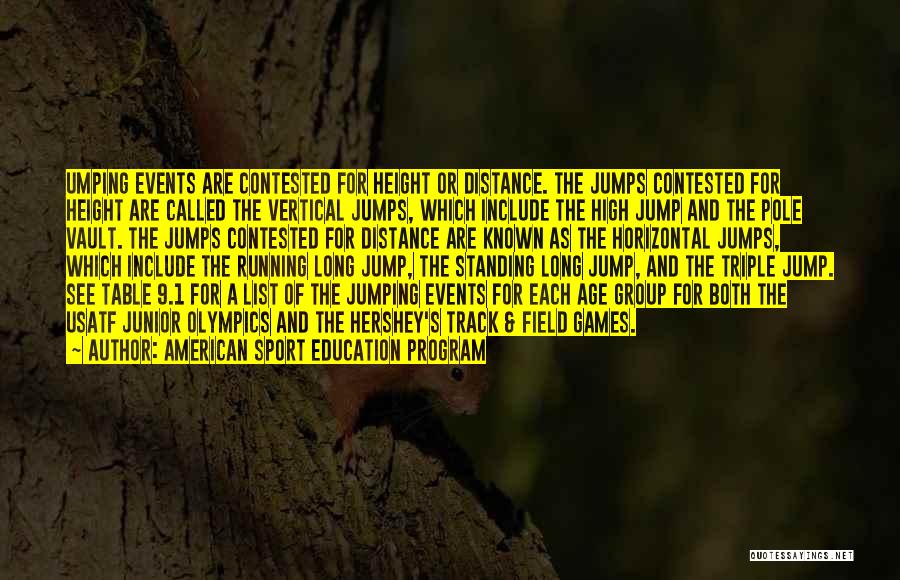 American Sport Education Program Quotes: Umping Events Are Contested For Height Or Distance. The Jumps Contested For Height Are Called The Vertical Jumps, Which Include