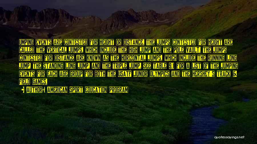 American Sport Education Program Quotes: Umping Events Are Contested For Height Or Distance. The Jumps Contested For Height Are Called The Vertical Jumps, Which Include