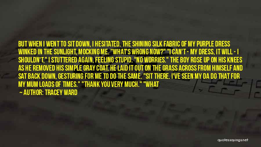 Tracey Ward Quotes: But When I Went To Sit Down, I Hesitated. The Shining Silk Fabric Of My Purple Dress Winked In The