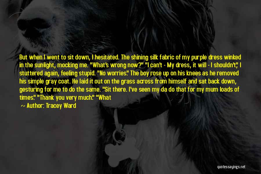 Tracey Ward Quotes: But When I Went To Sit Down, I Hesitated. The Shining Silk Fabric Of My Purple Dress Winked In The