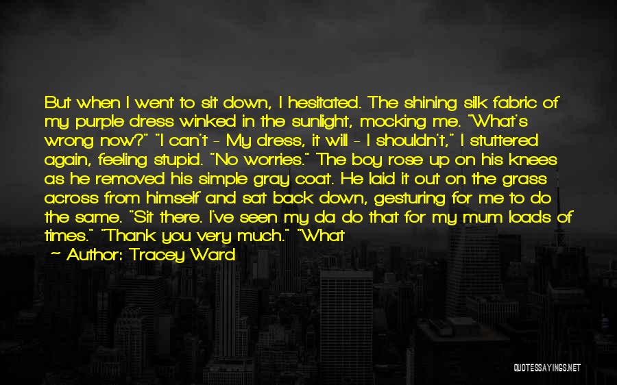 Tracey Ward Quotes: But When I Went To Sit Down, I Hesitated. The Shining Silk Fabric Of My Purple Dress Winked In The