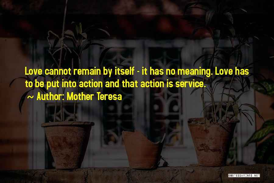 Mother Teresa Quotes: Love Cannot Remain By Itself - It Has No Meaning. Love Has To Be Put Into Action And That Action